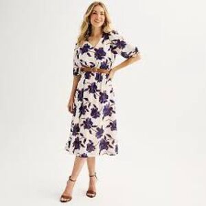 Draper James RSVP Elbow Sleeve Midi Dress. Blue and cream. Size small.